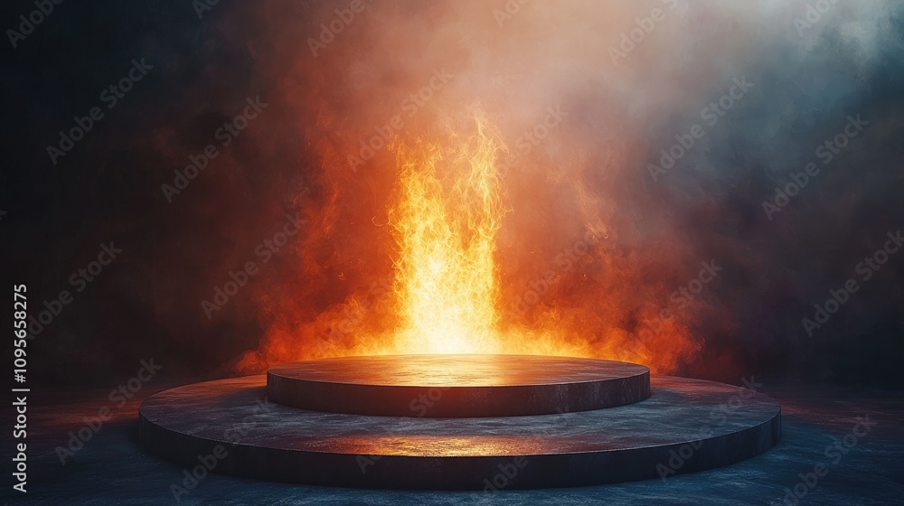 Two-Tiered Platform with Fiery Background Two-Tiered Platform with Fiery Background