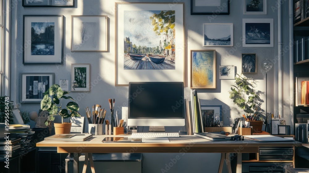 Sunlit artist's studio workspace. (1) Sunlit artist's studio workspace. (1)