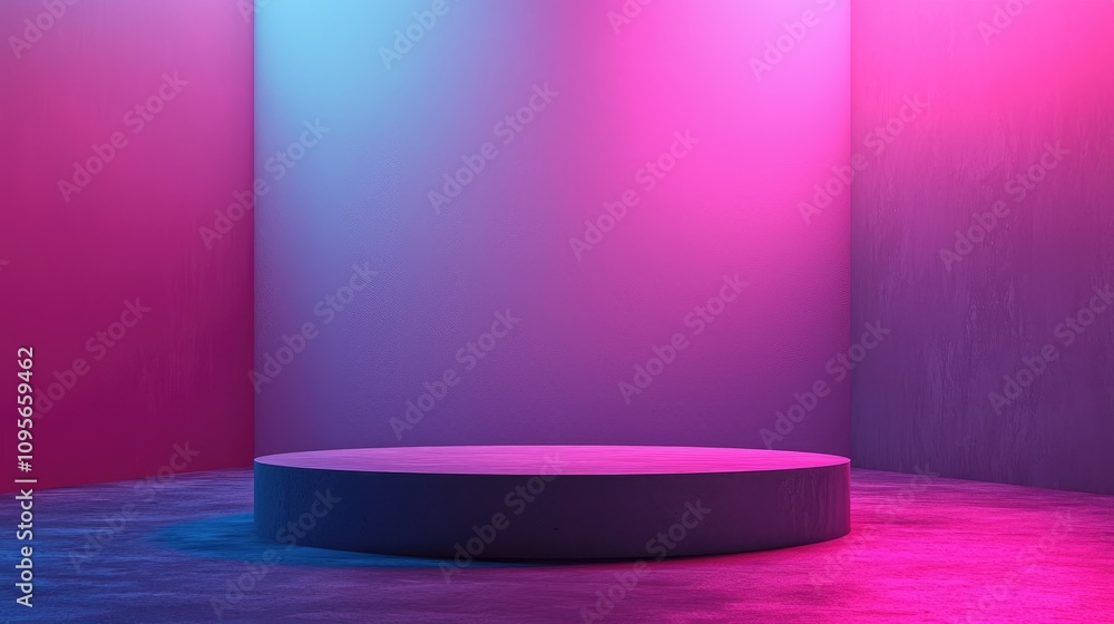 A Circular Platform Underneath Pink and Blue Neon Lights A Circular Platform Underneath Pink and Blue Neon Lights