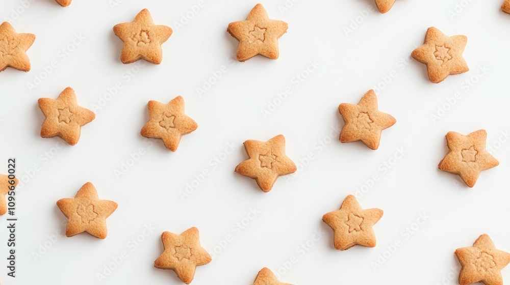 Star-shaped cookies arranged in a neat pattern on a white background. Sweet treat! Star-shaped cookies arranged in a neat pattern on a white background. Sweet treat!