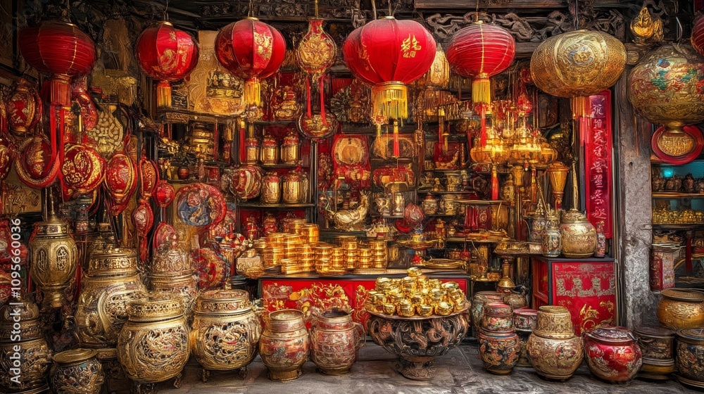 Naklejka premium A vibrant and festive stock photo featuring elements of Chinese New Year celebrations.