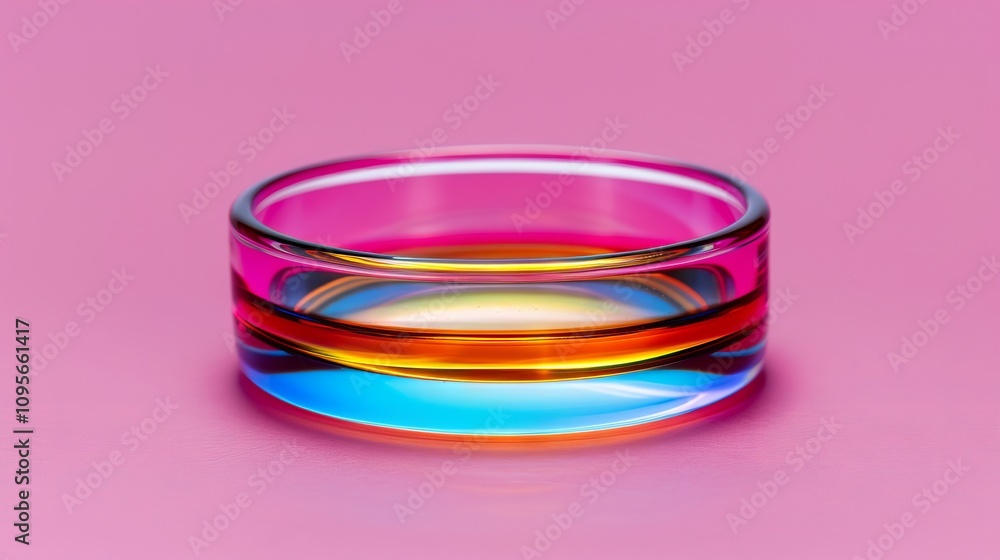 Colorful glass dish on a pink background. Colorful glass dish on a pink background.