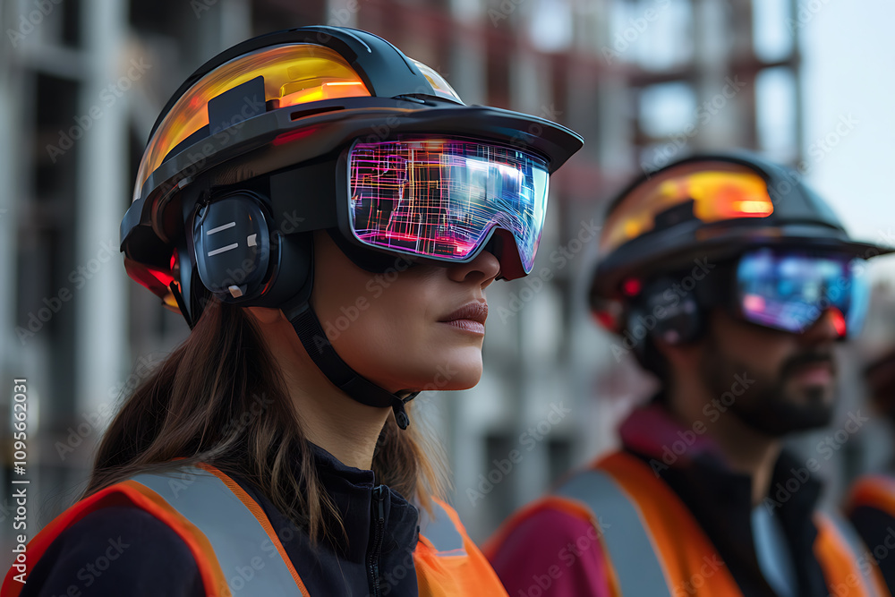 Workers wearing smart safety helmets with built-in sensors and communication tools, highlighting innovation and technology in workforce safety on an industrial site.
Workers wearing smart safety helmets with built-in sensors and communication tools, highlighting innovation and technology in workforce safety on an industrial site.