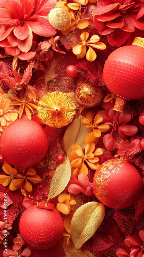 A vibrant and festive stock photo featuring elements of Chinese New Year celebrations. A vibrant and festive stock photo featuring elements of Chinese New Year celebrations.