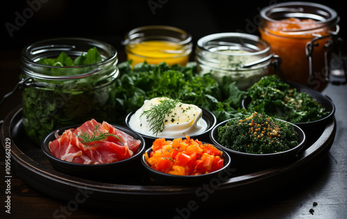 Healthy Russian Breakfast Spread,.  photo