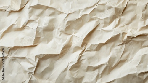 A piece of paper with a lot of wrinkles. It is brown in color. The paper is crumpled and torn