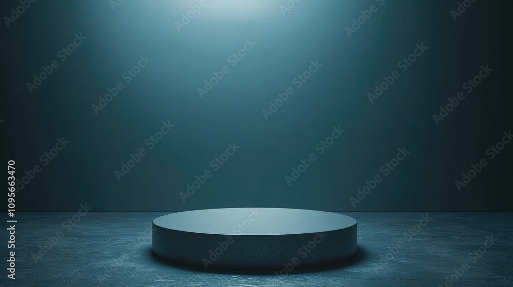 Circular Pedestal on a Blue Surface with a Light Source Circular Pedestal on a Blue Surface with a Light Source