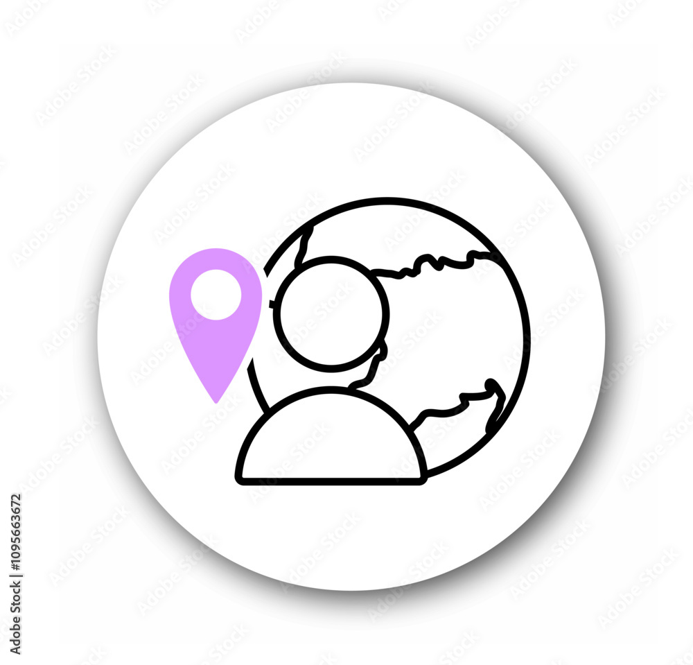 Seo file and approved line icon. Man near globe with GPS pin. International communication and interaction. UI and UX design element. Linear vector illustration Seo file and approved line icon. Man near globe with GPS pin. International communication and interaction. UI and UX design element. Linear vector illustration