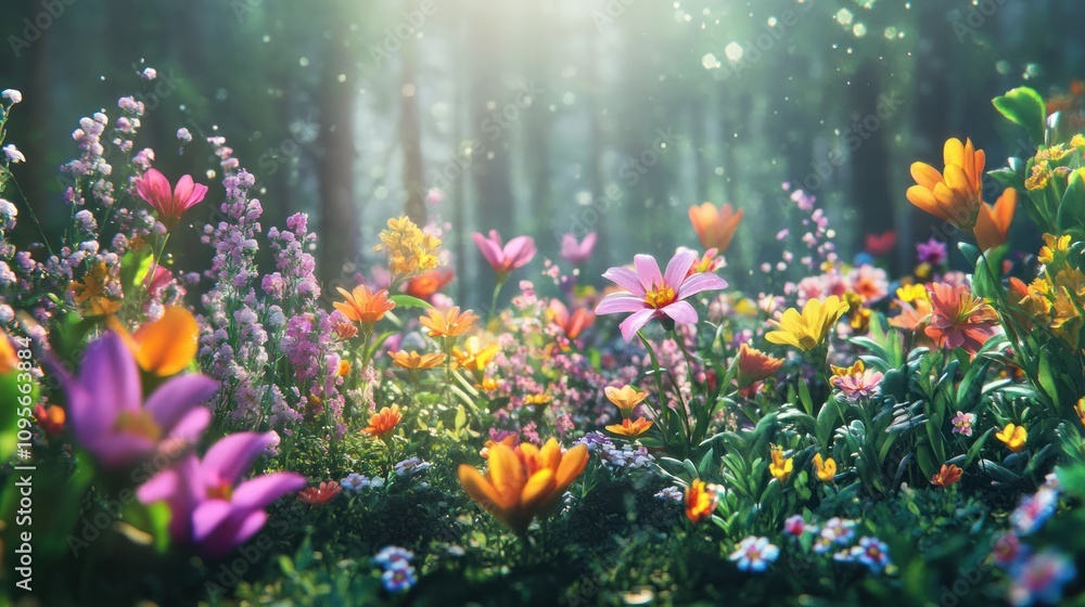 Fototapeta premium Magical forest flower meadow.