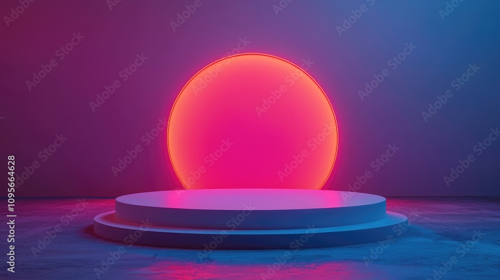 Circular Platform with Neon Light and Concrete Floor Circular Platform with Neon Light and Concrete Floor