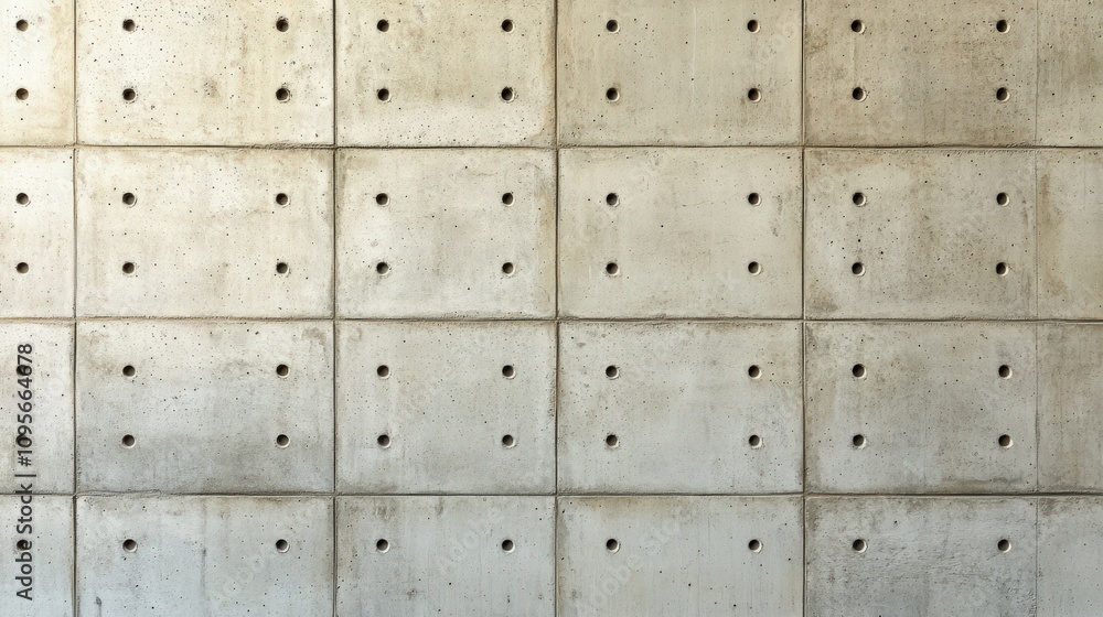 Textured Concrete Wall with Uniform Patterns and Drilled Holes Textured Concrete Wall with Uniform Patterns and Drilled Holes
