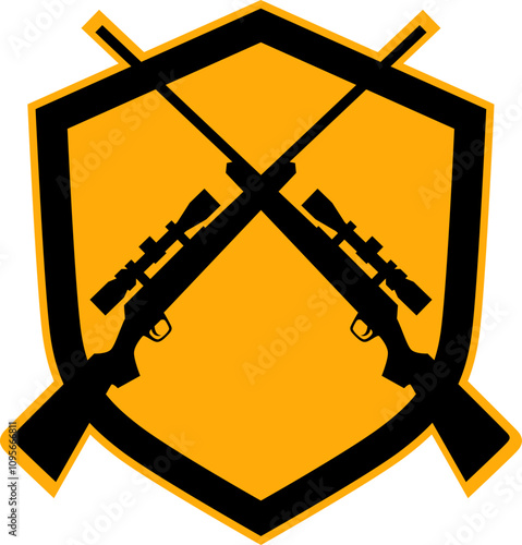 Shield with 2 Hunting Rifle Guns Crossing Logo Template