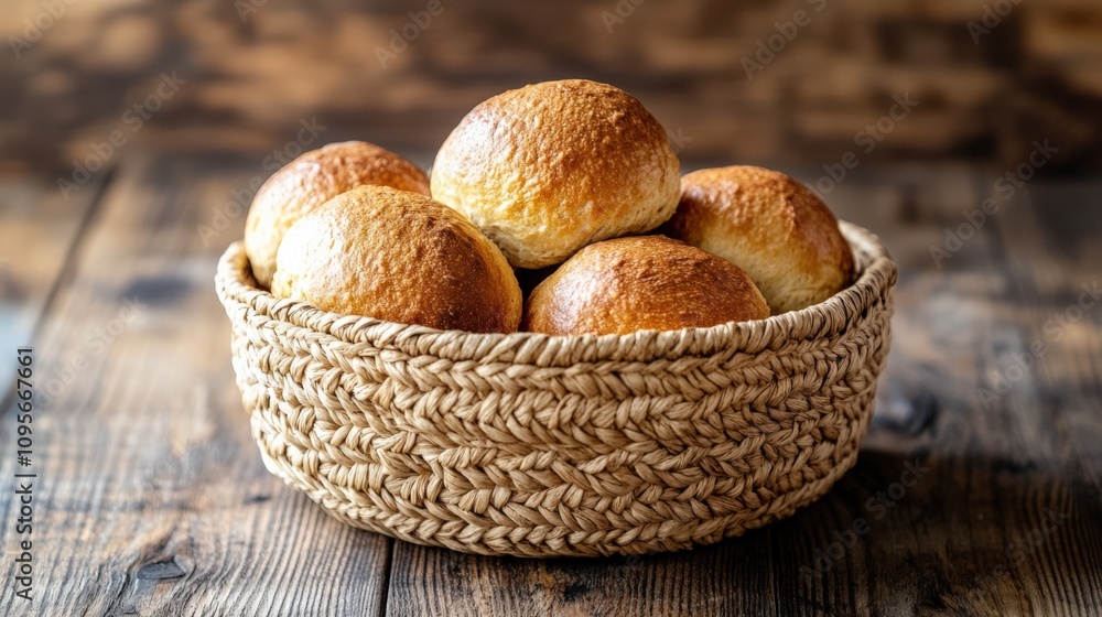 Freshly Baked Bread Rolls in a Rustic Basket Freshly Baked Bread Rolls in a Rustic Basket