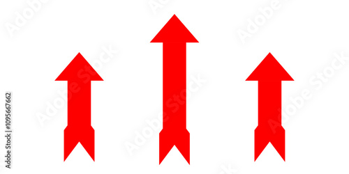 arrows red icon isolated on white backgroun. set of three ( 3 ) arrow up sign.