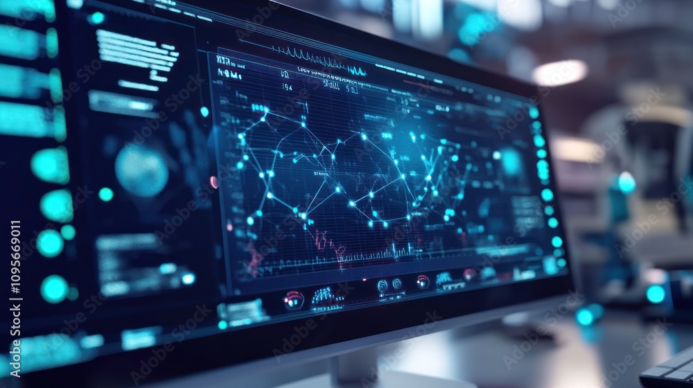 Obraz premium Futuristic data network on screen.