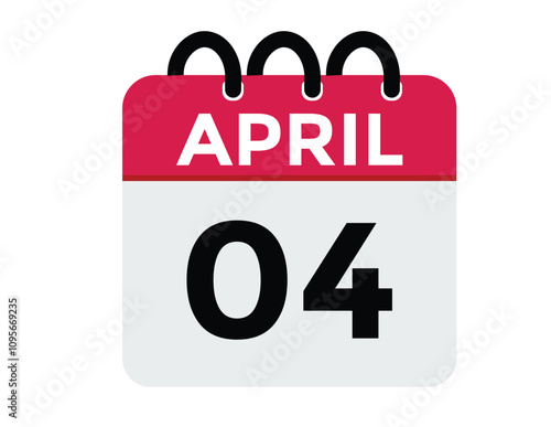 4 April calendar vector. Flat vector daily calendar icon. calendar icon vector.4 april Calendar Day or Calendar Date for Deadlines or Appointment 
