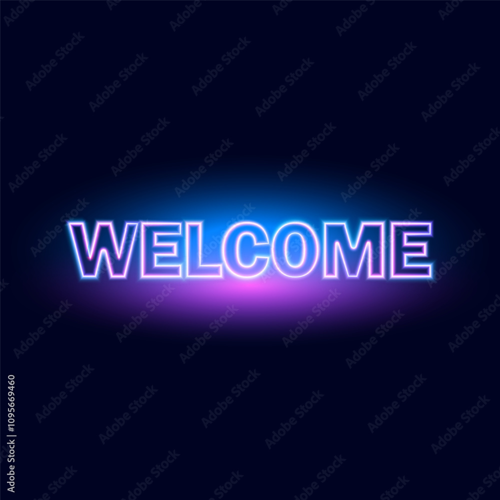 Welcome text glowing sign, neon effect font, vector illustration. Welcome text glowing sign, neon effect font, vector illustration.