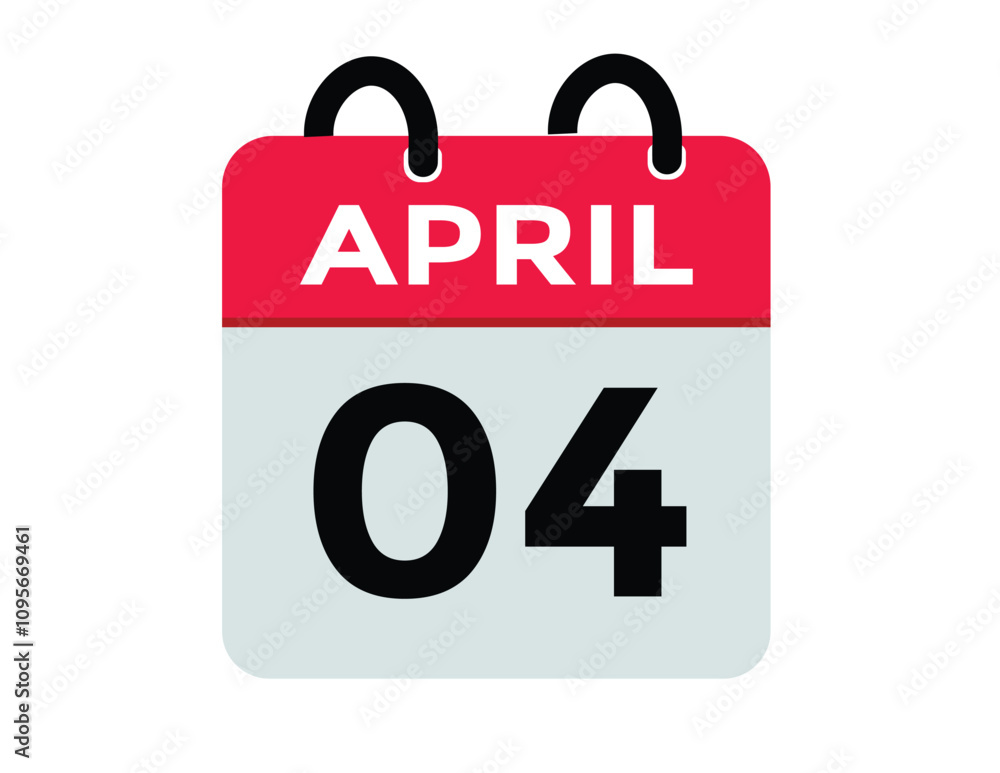 4 April calendar vector. Flat vector daily calendar icon. calendar icon vector.4 april Calendar Day or Calendar Date for Deadlines or Appointment
4 April calendar vector. Flat vector daily calendar icon. calendar icon vector.4 april Calendar Day or Calendar Date for Deadlines or Appointment