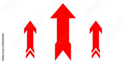 arrows red icon isolated on white backgroun. set of three ( 3 ) arrow up sign.