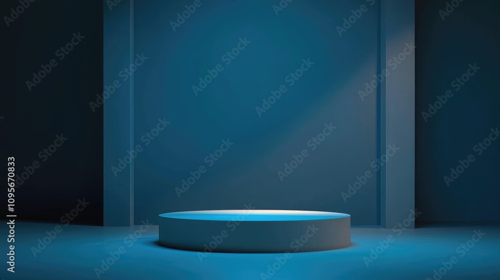 Circular Platform in a Blue Room with Minimalist Design Circular Platform in a Blue Room with Minimalist Design