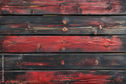 Red and black wood texture background with grainy pattern and dark contrast, creating a striking and bold visual design. photo