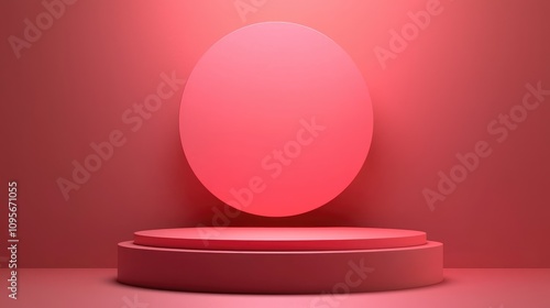 Red Circular Platform with Large Oval Shape in Background