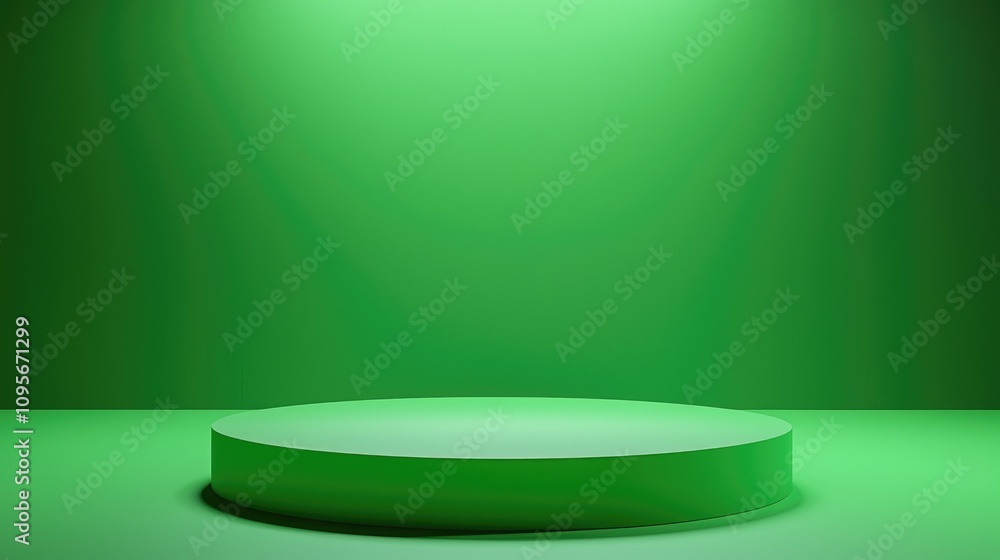 Green Cylinder Platform Against a Green Backdrop Green Cylinder Platform Against a Green Backdrop