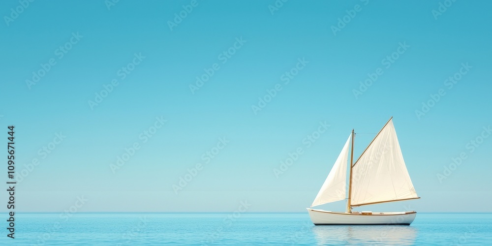 Obraz premium A serene sailboat gliding across calm waters under a clear blue sky.