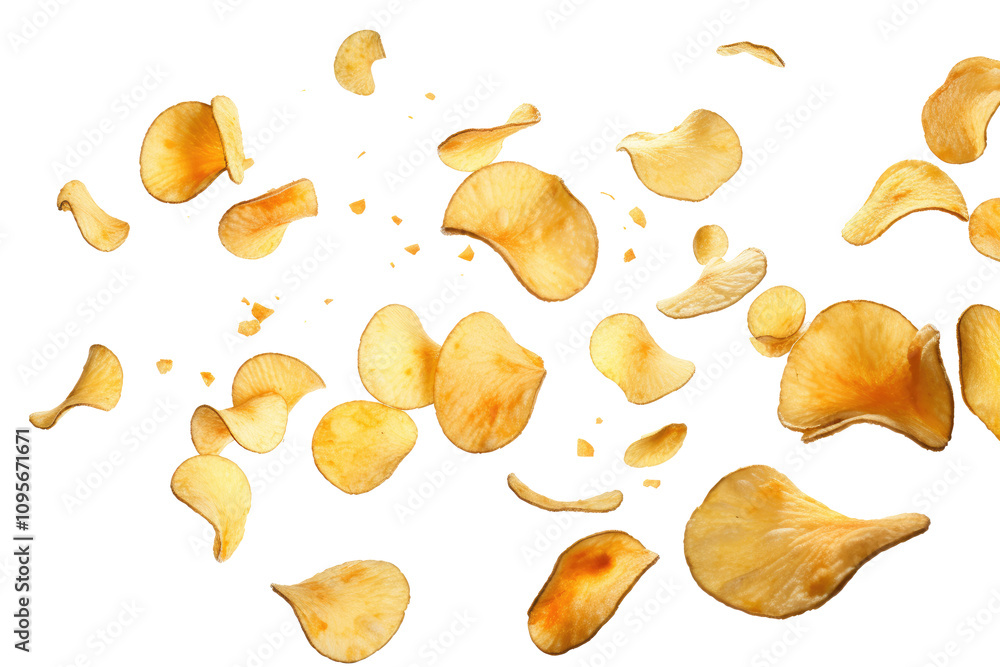 Potato chips flying on transparent background Potato chips flying on transparent background