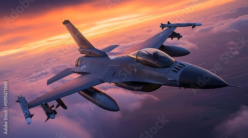 Solo Fighter Jet Performing Vertical Climb Maneuver During Thrilling Air Show Display Against Dramatic Sunset Sky Backdrop