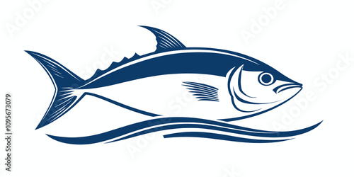 Blue Tuna Vector Illustration - Stylized Fish Art with Ocean Waves - Marine Life Graphics for Seafood Branding, Fishing Logos, and Nautical Themed Designs photo