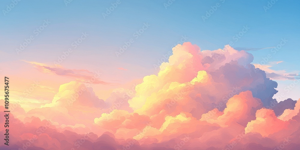 Vibrant clouds illuminated by the sunset, creating a serene and peaceful atmosphere. Vibrant clouds illuminated by the sunset, creating a serene and peaceful atmosphere.