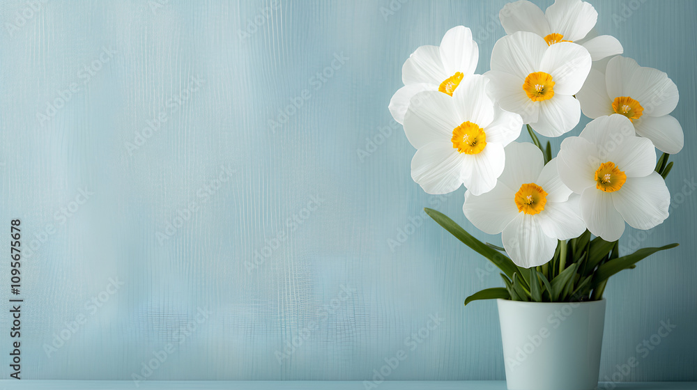 Spring Forest Primroses on Light Blue Background - Macro Floral Wallpaper Spring Forest Primroses on Light Blue Background - Macro Floral Wallpaper