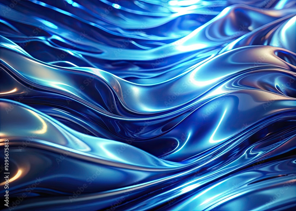 Fototapeta premium Abstract Deep Blue Fluid Texture with Shimmering Reflections and Smooth Curves for Artistic Backgrounds, Modern Decor, and Digital Art Projects