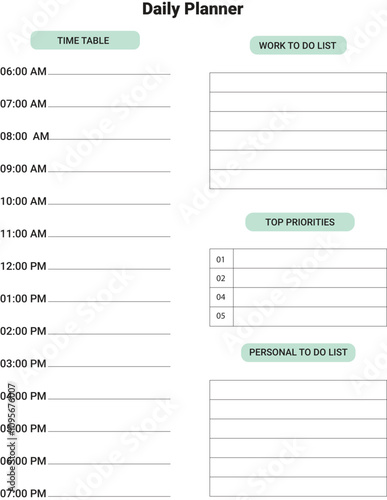 Daily planner printable template Vector. Modern planner template.