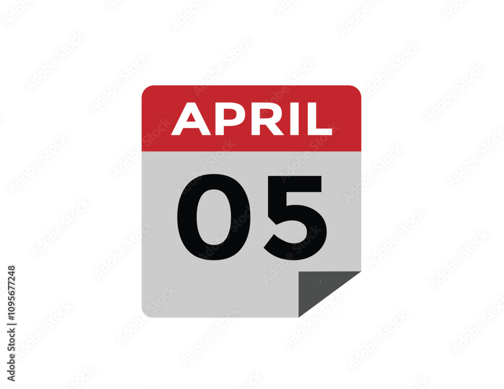 5 April calendar vector. Flat vector daily calendar icon. calendar icon vector.5 April Calendar Day or Calendar Date for Deadlines or Appointment 5 April calendar vector. Flat vector daily calendar icon. calendar icon vector.5 April Calendar Day or Calendar Date for Deadlines or Appointment