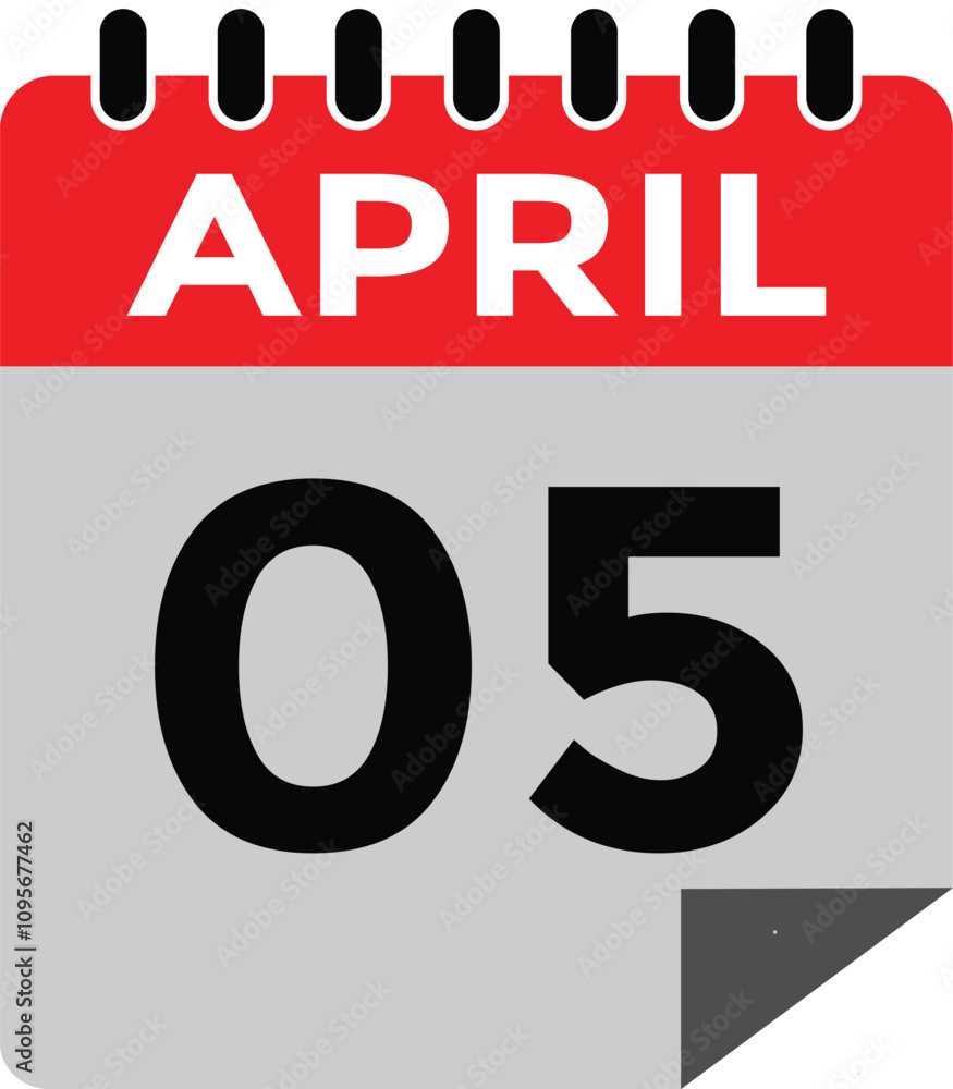 5 April calendar vector. Flat vector daily calendar icon. calendar icon vector.5 April Calendar Day or Calendar Date for Deadlines or Appointment 5 April calendar vector. Flat vector daily calendar icon. calendar icon vector.5 April Calendar Day or Calendar Date for Deadlines or Appointment