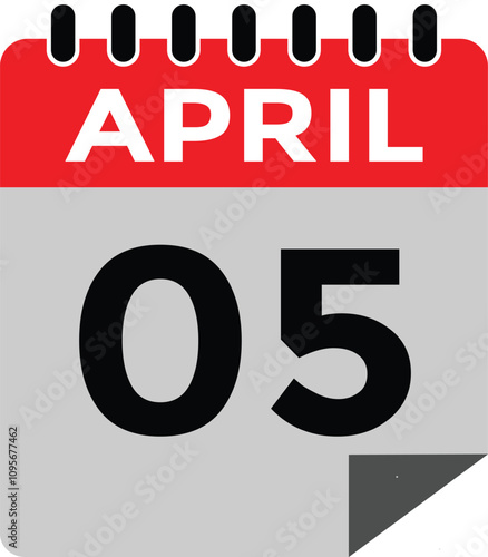 5 April calendar vector. Flat vector daily calendar icon. calendar icon vector.5 April Calendar Day or Calendar Date for Deadlines or Appointment 