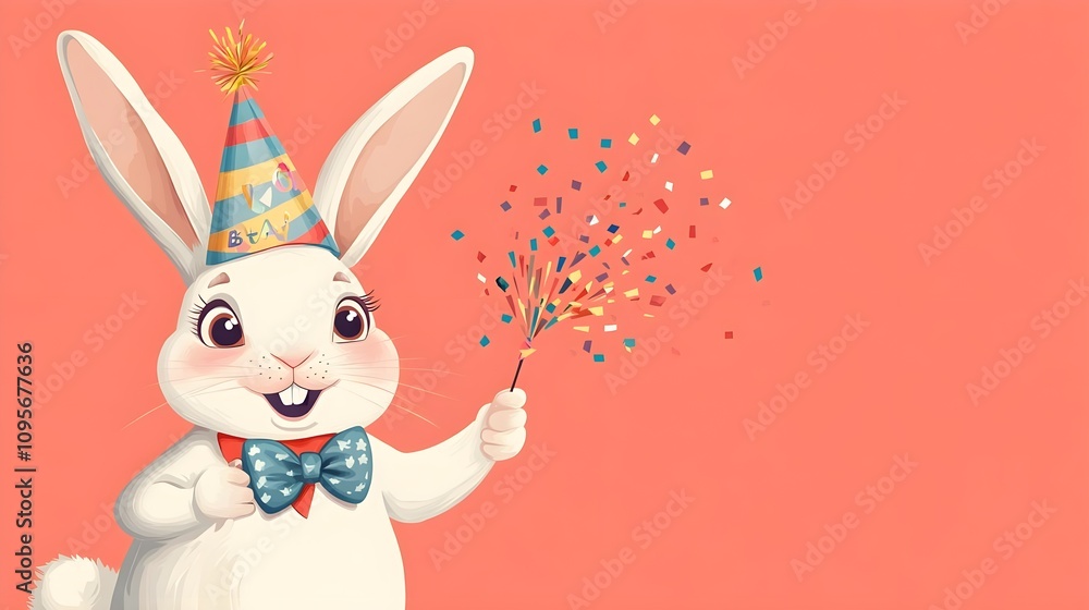 Fototapeta premium Happy Birthday Bunny with Confetti