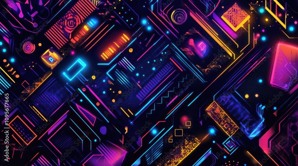 Abstract neon geometric pattern background.