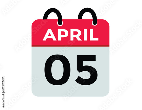 5 April calendar vector. Flat vector daily calendar icon. calendar icon vector.5 April Calendar Day or Calendar Date for Deadlines or Appointment 