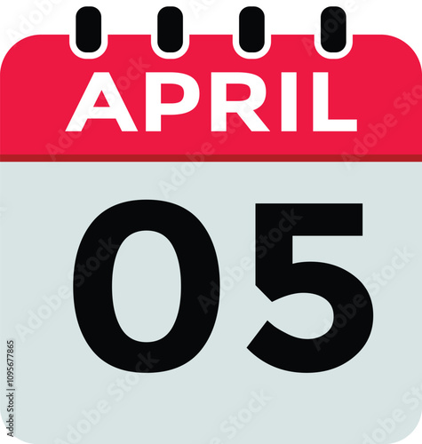 5 April calendar vector. Flat vector daily calendar icon. calendar icon vector.5 April Calendar Day or Calendar Date for Deadlines or Appointment 