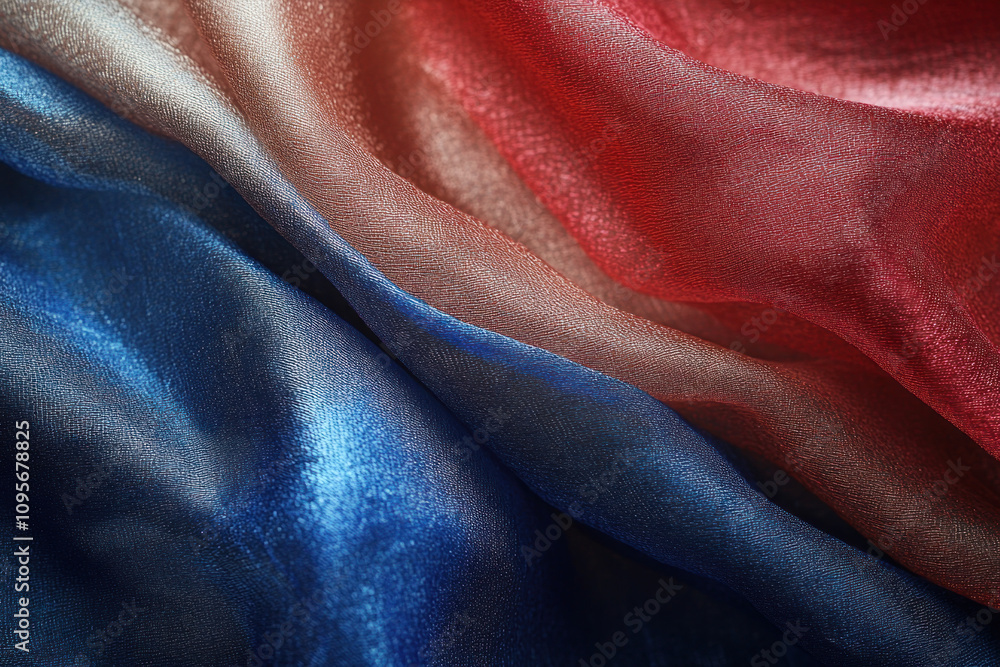 Fototapeta premium Close up of red, white, and blue fabric, creating a patriotic pattern with stars and stripes.