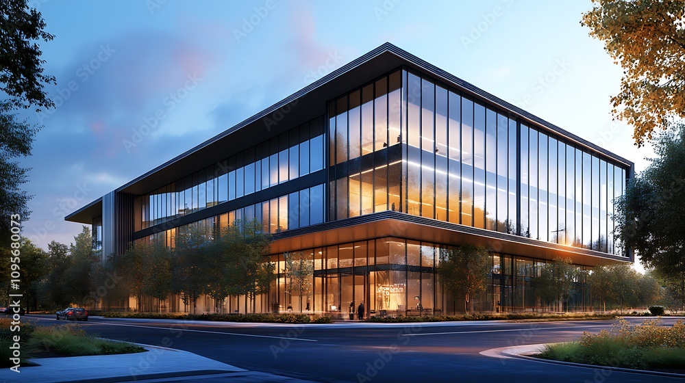 Modern office building urban setting architectural photography dusk aesthetic appeal Modern office building urban setting architectural photography dusk aesthetic appeal