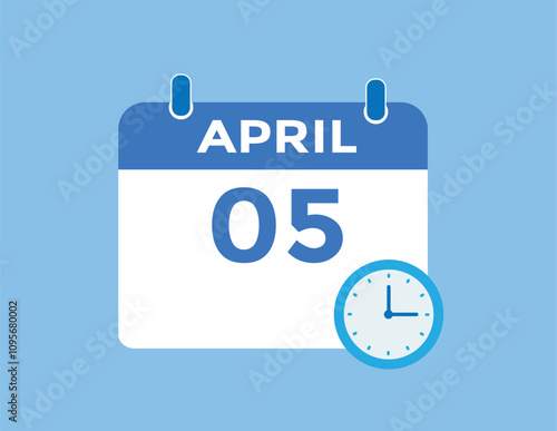 5 April calendar vector. Flat vector daily calendar icon. calendar icon vector.5 April Calendar Day or Calendar Date for Deadlines or Appointment 