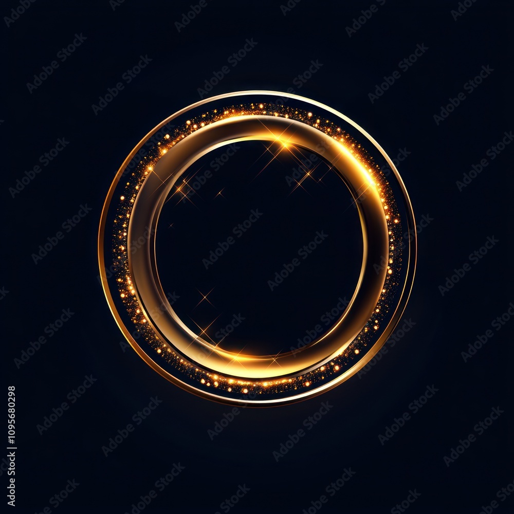 A circular, glowing frame with sparkling elements on a dark background, ideal for graphic design.