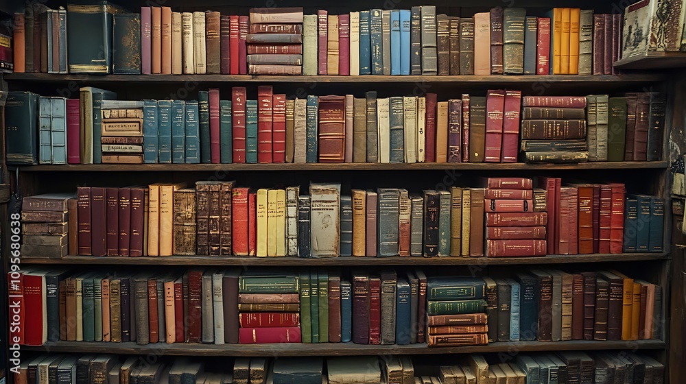Bookshelf display home library decorative books cozy environment close up Bookshelf display home library decorative books cozy environment close up