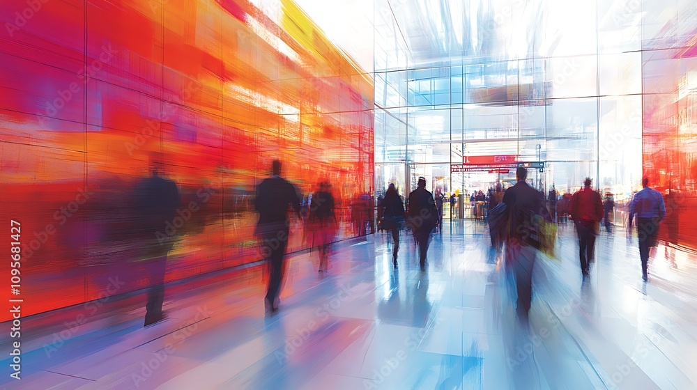 Busy urban scene city center people moving modern environment dynamic perspective Busy urban scene city center people moving modern environment dynamic perspective