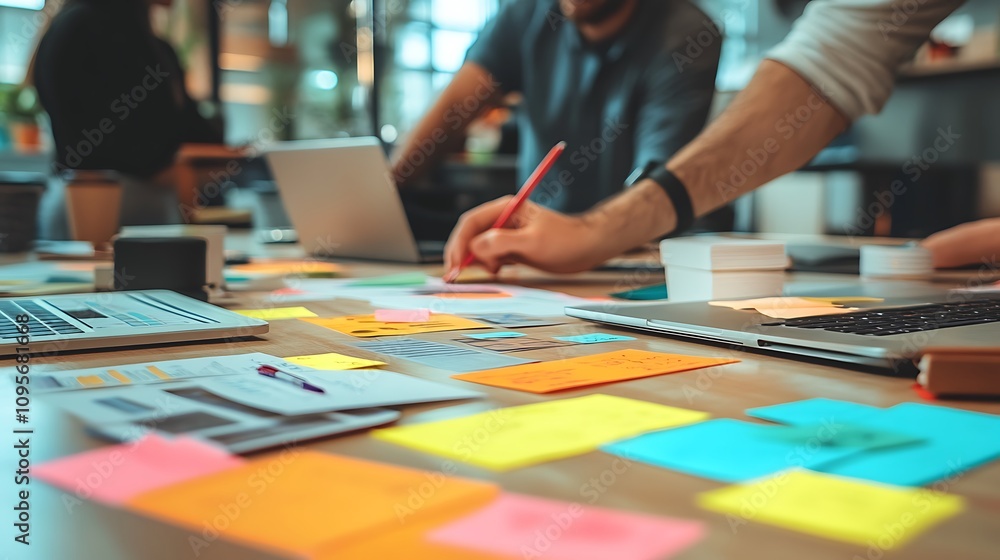 Fototapeta premium Team collaboration modern office productivity tools indoor close-up