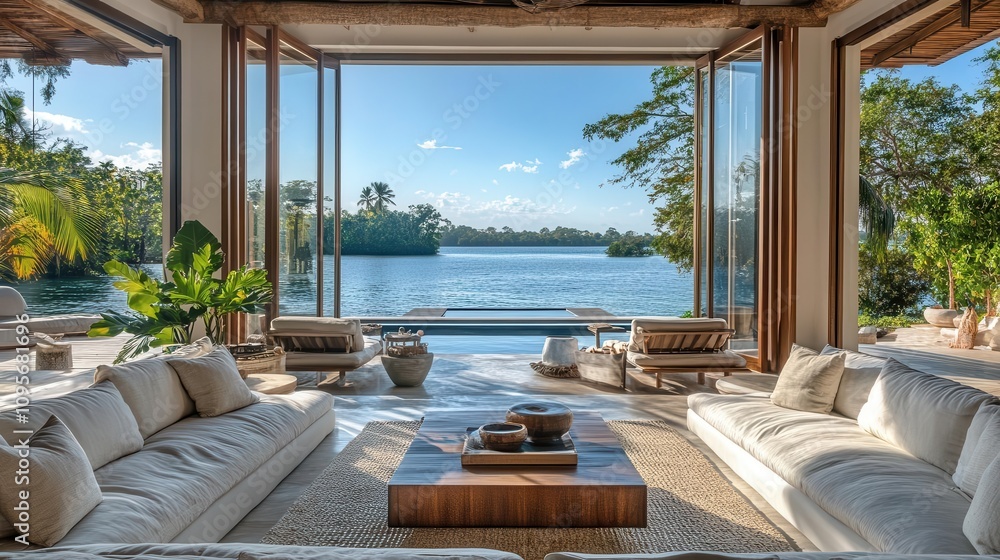 Fototapeta premium Exclusive private island view with neutral decor